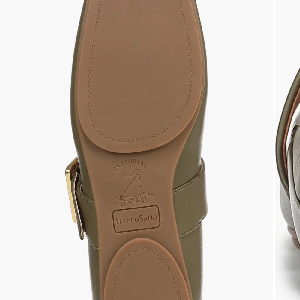 Franco Sarto Olive Green Flats with Gold Buckle - Picture 6 of 16